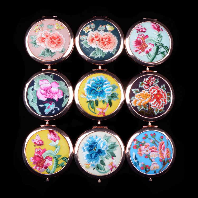 高州化妆随身镜精品出国送礼刺绣中国风古风摄影 手绣镜子